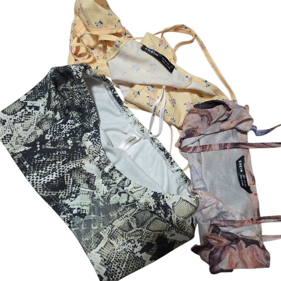 Trendy Crop Top Trio - Floral, Abstract, Snake Print Small - Picture 2 of 3